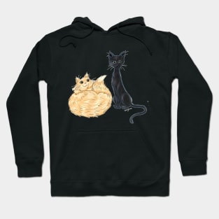 cartoon black and orange kitty sisters Hoodie